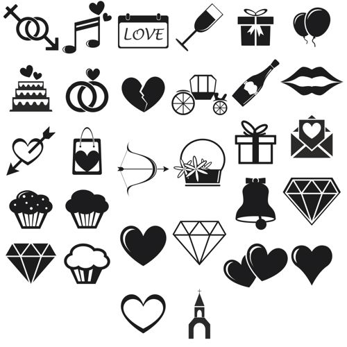 طرح مجموعه وکتور آیکون‌های عشق برای برش لیزری - love icons vector set for laser cut ve - برای دستگاه CNC چوب و لیزر (سی ان سی)