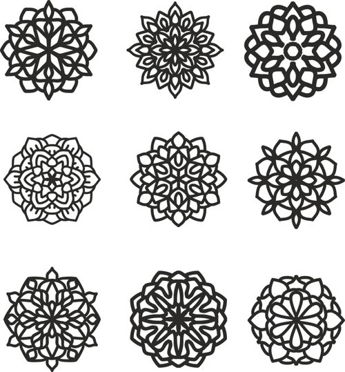 طرح ماندالا مجموعه تزئینات - mandala 9 set ornament ve - برای دستگاه CNC چوب و لیزر (سی ان سی)