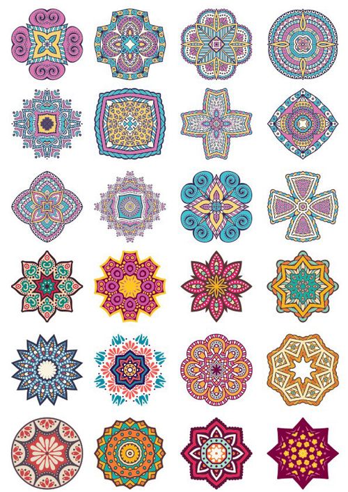 طرح ماندالا گل doodle ornament set - mandala flower doodle ornament set ve - برای دستگاه CNC چوب و لیزر (سی ان سی)