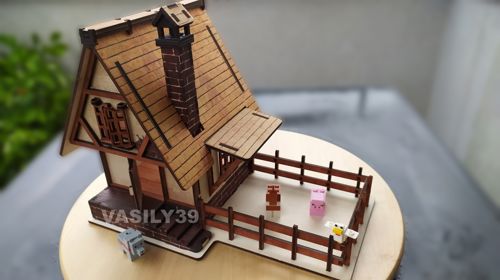 طرح مدل یک خانه قرون وسطی ساخته شده از تخته الیاف طراحی برای برش لیزری - model of a medieval house made of plywood drawing for laser cut - برای دستگاه CNC چوب و لیزر (سی ان سی)