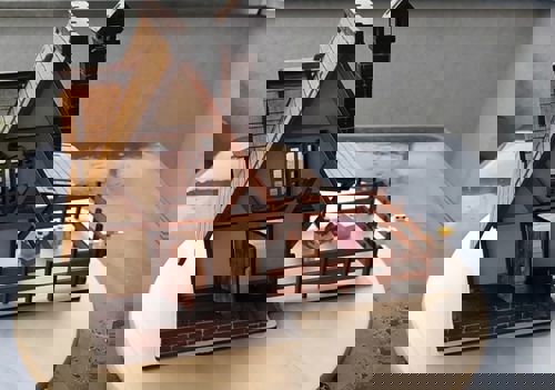 طرح مدل یک خانه قرون وسطی ساخته شده از تخته الیاف نقاشی برای برش لیزری - model of a medieval house made of plywood drawings for laser cutting - برای دستگاه CNC چوب و لیزر (سی ان سی)