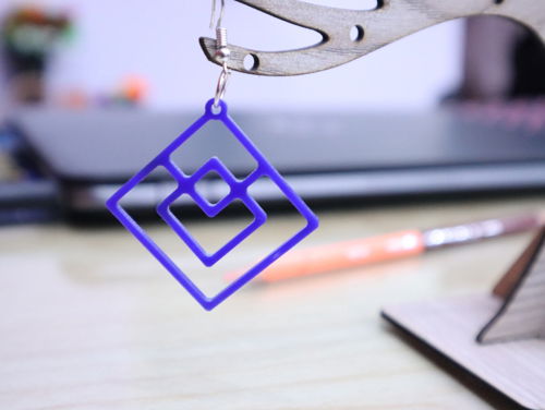 طرح گوشواره‌های مدرن مربعی قطری لیزری - modern square drop earrings laser cut - برای دستگاه CNC چوب و لیزر (سی ان سی)