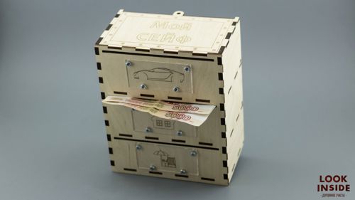 طرح گاوصندوق بانکی با درب کشویی مخصوص برش لیزری - money bank safe with sliding cover for laser cut ve - برای دستگاه CNC چوب و لیزر (سی ان سی)