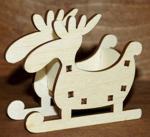 طرح سورتمه گوزن شمالی تزئین کریسمس برش لیزری - moose sleigh christmas ornament laser cut ve - برای دستگاه CNC چوب و لیزر (سی ان سی)