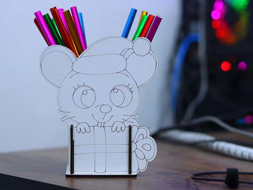 طرح جا مداد موشواره میز سازماندهنده میلیمتری برش لیزری - mouse pencil holder desk organizer 3mm laser cut - برای دستگاه CNC چوب و لیزر (سی ان سی)