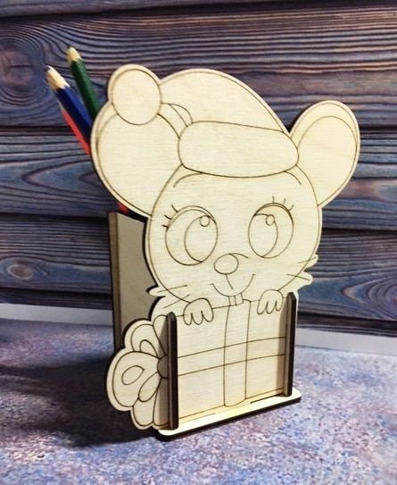 طرح جا مداد موش ای برش لیزری قالب - mouse pencil holder laser cut template ve - برای دستگاه CNC چوب و لیزر (سی ان سی)