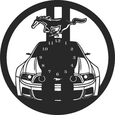 طرح ساعت دیواری ماشین موستانگ خودرو - mustang car wall clock ve - برای دستگاه CNC چوب و لیزر (سی ان سی)