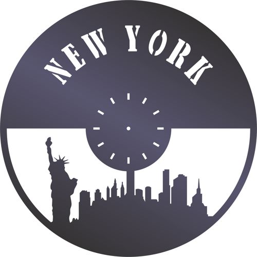 طرح ساعت دیواری نیویورک - new york wall clock ve - برای دستگاه CNC چوب و لیزر (سی ان سی)