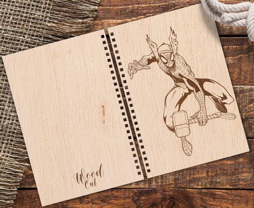 طرح جلد دفترچه با حکاکی مرد عنکبوتی برای برش لیزری - notebook cover with spiderman engraving for laser cut ve - برای دستگاه CNC چوب و لیزر (سی ان سی)