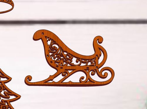 طرح تزیین کریسمس بابانوئل سورتمه برش لیزر - ornament christmas santa claus sleigh cutout laser cut - برای دستگاه CNC چوب و لیزر (سی ان سی)