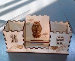 طرح سازمان‌دهنده خانه جغدی برای برش لیزری - owl house organizer for laser cut - برای دستگاه CNC چوب و لیزر (سی ان سی)