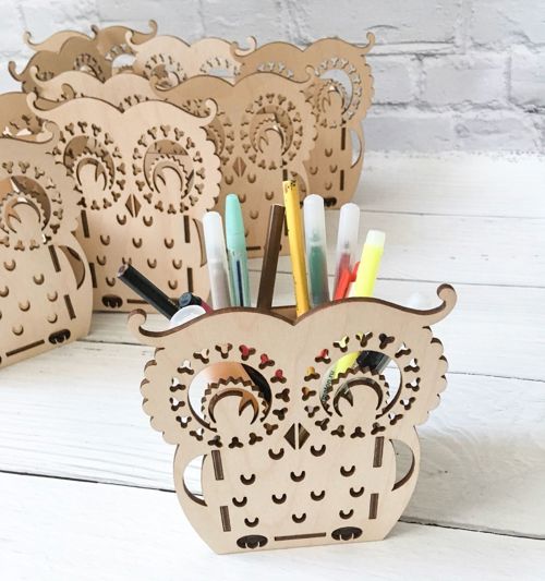 طرح جا قلمی جغد برای برش لیزری - owl pen holder for laser cutting ve - برای دستگاه CNC چوب و لیزر (سی ان سی)