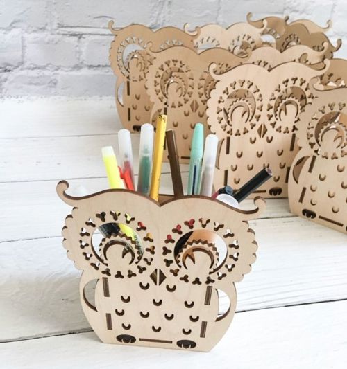 طرح جا مداد چوبی قلم قلم گلدانی جغد لیزری - owl pen pot wooden pencil holder laser cut ve - برای دستگاه CNC چوب و لیزر (سی ان سی)