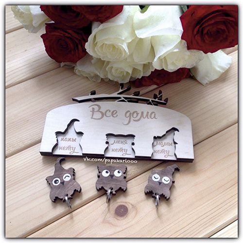 طرح جاکلیدی دیواری جغدها برش لیزری سه بعدی پازل - owls wall key holder laser cut 3d puzzle ve - برای دستگاه CNC چوب و لیزر (سی ان سی)