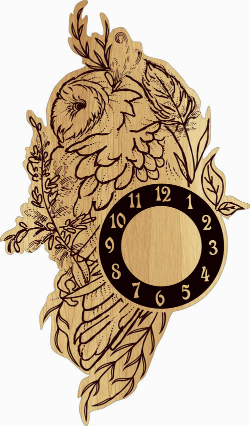 طرح ساعت دیواری جغد - owl wall clock ve - برای دستگاه CNC چوب و لیزر (سی ان سی)