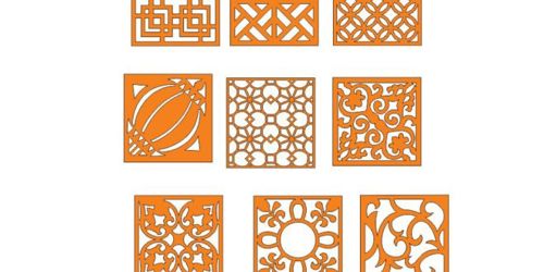 طرح بسته پانل‌های مربعی برش لیزری دیوار شبکه‌ای دکوراسیون عناصر - pack laser cut square panels grid wall decor elements - برای دستگاه CNC چوب و لیزر (سی ان سی)