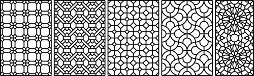 طرح پانل‌های مشبک جداکننده اتاق درز طرح‌ها تنظیم - panels lattice room divider seamless designs set - برای دستگاه CNC چوب و لیزر (سی ان سی)