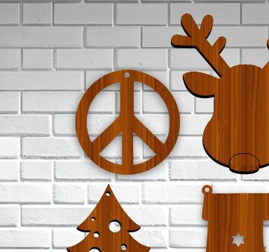طرح علامت صلح کریسمس تزئین برش لیزری - peace sign christmas ornament laser cut ve - برای دستگاه CNC چوب و لیزر (سی ان سی)