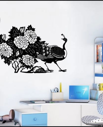طرح peacock-with-flowers-wall-decor-ve