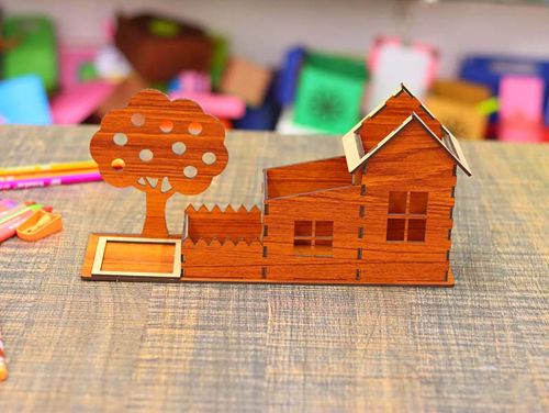 طرح قالب جا قلمدان جعبه مداد 3 میلی متری برش لیزری - pencil box house pen holder template 3mm laser cut ve - برای دستگاه CNC چوب و لیزر (سی ان سی)