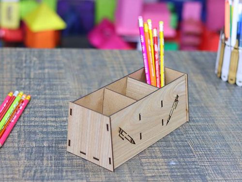 طرح جعبه مداد چوبی ساده میز سازماندهنده جعبه نگهداری 3mm برش لیزر - pencil box wooden simple desk organizer storage box 3mm laser cut - برای دستگاه CNC چوب و لیزر (سی ان سی)