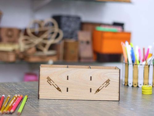 طرح جعبه مداد چوبی ساده میز سازماندهنده جعبه نگهداری 3mm برش لیزر - pencil box wooden simple desk organizer storage box 3mm laser cut ve - برای دستگاه CNC چوب و لیزر (سی ان سی)