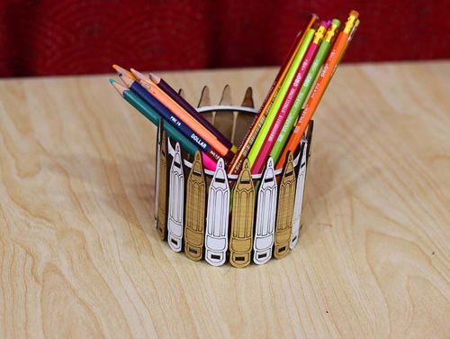 طرح جعبه طراحی مداد گرد جا خودکاری برای بچه‌ها میلی‌متری برش لیزری - pencil design box round pen holder for kids 3mm laser cut - برای دستگاه CNC چوب و لیزر (سی ان سی)