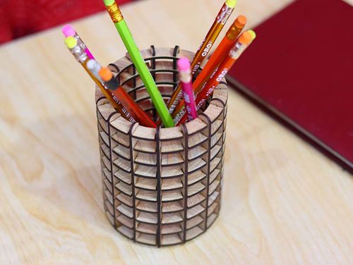 طرح جا مداد قالب گرد جعبه خودکار میلی متری برش لیزری - pencil holder template round shape pen box 3mm laser cut ve - برای دستگاه CNC چوب و لیزر (سی ان سی)