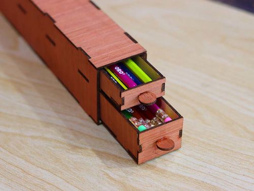 طرح جا مداد قالب قلم چوبی 3mm برش لیزری - pencil holder template wooden pen case 3mm laser cut ve - برای دستگاه CNC چوب و لیزر (سی ان سی)