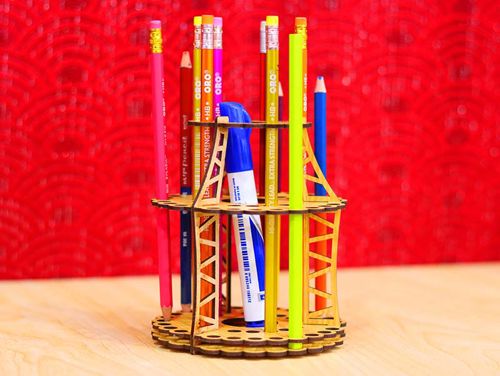 طرح جا قلمی تزئینی میز سازماندهنده پایه مداد میلیمتری لیزری - pen holder decorative desk organizer pencil stand 3mm laser cut - برای دستگاه CNC چوب و لیزر (سی ان سی)