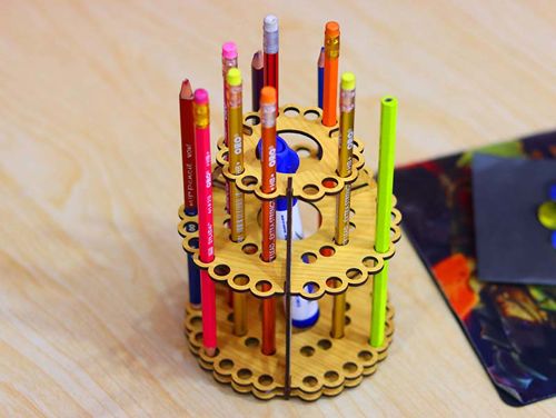 طرح جا قلمی تزئینی میز سازماندهنده مداد پایه میلیمتری برش لیزری - pen holder decorative desk organizer pencil stand 3mm laser cut ve - برای دستگاه CNC چوب و لیزر (سی ان سی)