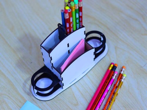طرح جا قلمی میز مداد پایه 3میلی‌متری لیزر - pen holder desk pencil stand 3mm laser cut - برای دستگاه CNC چوب و لیزر (سی ان سی)