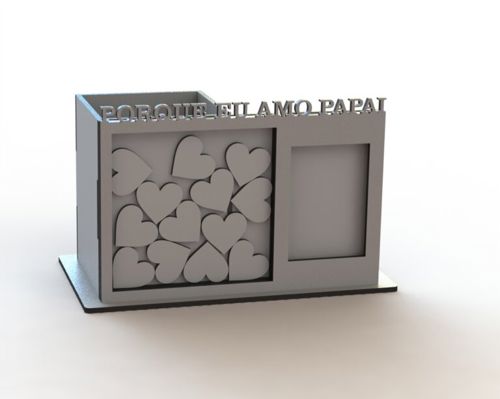 طرح جا قلمی سازماندهنده با قاب عکس آرزوی برای برش لیزری - pen holder organizer with photo frame wish for laser cut ve - برای دستگاه CNC چوب و لیزر (سی ان سی)