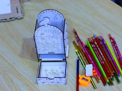 طرح جا قلمی قالب خالی مداد سازماندهنده 3mm برش لیزری - pen holder template haunted pencil organizer 3mm laser cut ve - برای دستگاه CNC چوب و لیزر (سی ان سی)