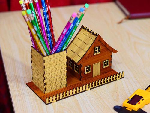طرح قالب جا قلمی خانه جعبه مداد قالب 3mm برش لیزری - pen holder template house pencil box template 3mm laser cut - برای دستگاه CNC چوب و لیزر (سی ان سی)