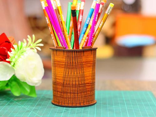 طرح قالب جا قلمی لولا زنده الگوی میلی متری لیزر - pen holder template living hinge pattern 3mm laser cut - برای دستگاه CNC چوب و لیزر (سی ان سی)