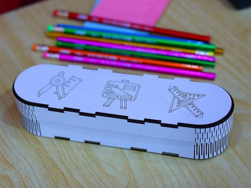 طرح جا قلمی قالب جا مداد جعبه هندسه میلی‌متری برش لیزری - pen holder template pencil case geometry box 3mm laser cut - برای دستگاه CNC چوب و لیزر (سی ان سی)
