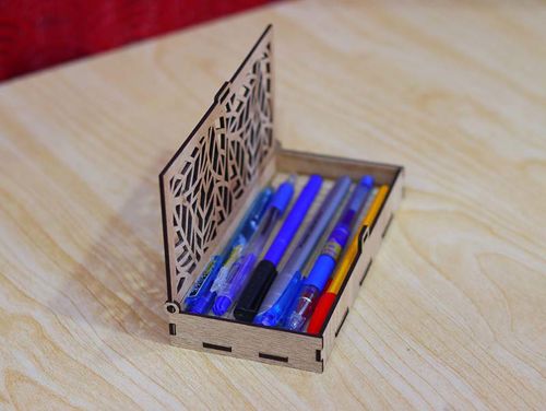 طرح قالب جا قلمی چوبی جعبه مداد میلی‌متری لیزر - pen holder template wooden pencil box 3mm laser cut - برای دستگاه CNC چوب و لیزر (سی ان سی)
