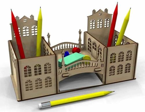 طرح جا قلمی چوبی میز اداری سازماندهنده برش لیزری - pen holder wooden office desk organizer laser cut ve - برای دستگاه CNC چوب و لیزر (سی ان سی)