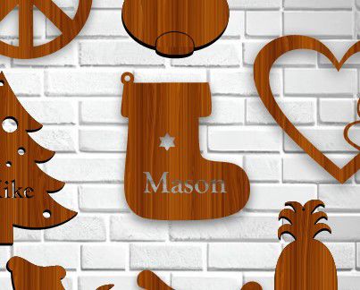 طرح جوراب مردانه کریسمس تزئینی برش لیزری - personalized stocking christmas ornament laser cut ve - برای دستگاه CNC چوب و لیزر (سی ان سی)