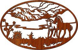 طرح تصویر دو اسب در مزرعه برای برش لیزر cnc - picture of two horses in the field for laser cut cnc ve - برای دستگاه CNC چوب و لیزر (سی ان سی)