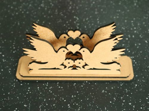 طرح کبوترهایی با قلب عروسی جادستمال برش لیزری - pigeons with heart wedding napkin holder laser cutting - برای دستگاه CNC چوب و لیزر (سی ان سی)