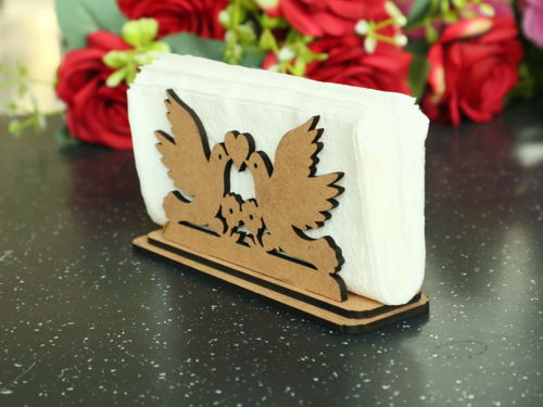 طرح کبوترهایی با قلب عروسی جا دستمال برش لیزری - pigeons with heart wedding napkin holder laser cutting ve - برای دستگاه CNC چوب و لیزر (سی ان سی)