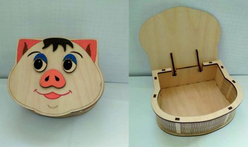 طرح جعبه خوک تخته چندلا با درب برش لیزری پروژه - plywood pig box with lid laser cutter project ve - برای دستگاه CNC چوب و لیزر (سی ان سی)