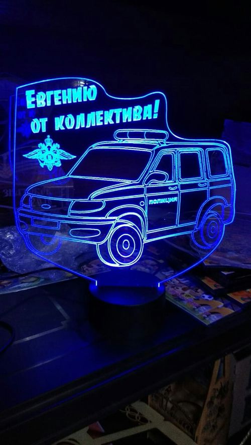 طرح ماشین پلیس سه بعدی توهم چراغ - police car 3d illusion lamp ve - برای دستگاه CNC چوب و لیزر (سی ان سی)