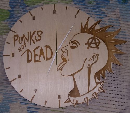 طرح ساعت دیواری پانک غیر کور برای برش لیزری - punks not dead wall clock for laser cut ve - برای دستگاه CNC چوب و لیزر (سی ان سی)