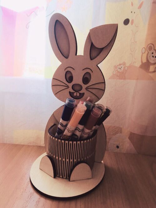طرح جا مداد قلم خرگوش برای برش لیزری - rabbit pen pencil holder for laser cut ve - برای دستگاه CNC چوب و لیزر (سی ان سی)