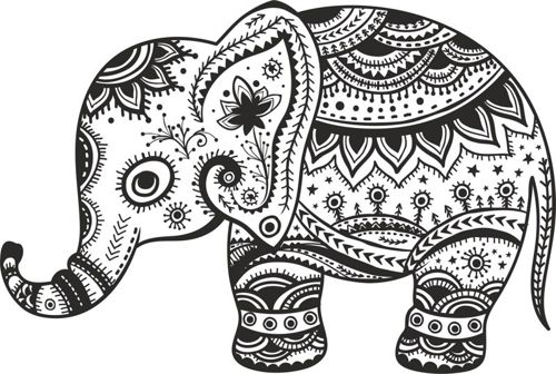 طرح گل گلدار فیل گل - retro floral elephant ve - برای دستگاه CNC چوب و لیزر (سی ان سی)