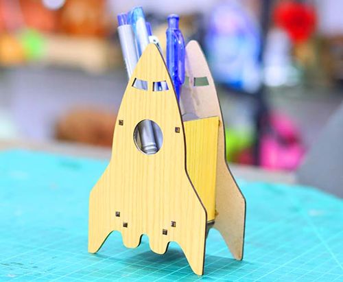 طرح جا خودکاری مداد نگهدارنده مداد 3 میلی‌متری لیزر - rocket shape pen holder pencil organizer 3mm laser cut - برای دستگاه CNC چوب و لیزر (سی ان سی)