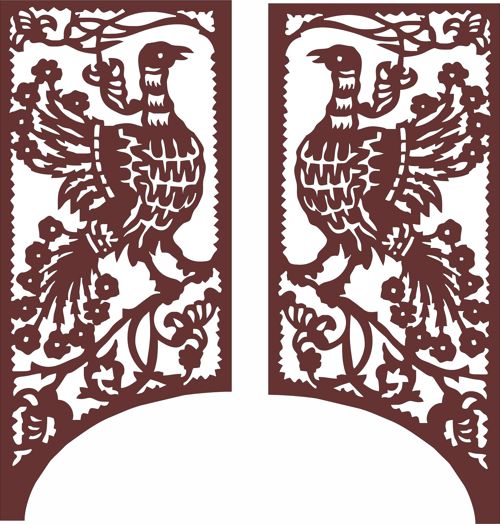 طرح تزئینی گل دار درز خروس برای برش لیزری - rooster decor seamless floral jali panel for laser cutting - برای دستگاه CNC چوب و لیزر (سی ان سی)